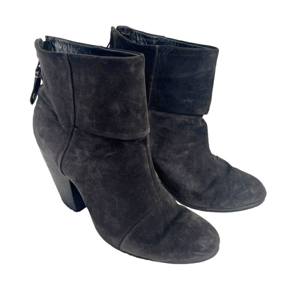 Rag & Bone Women's Sz 39 (8.5) Black Suede Heeled Ankle Zip Booties